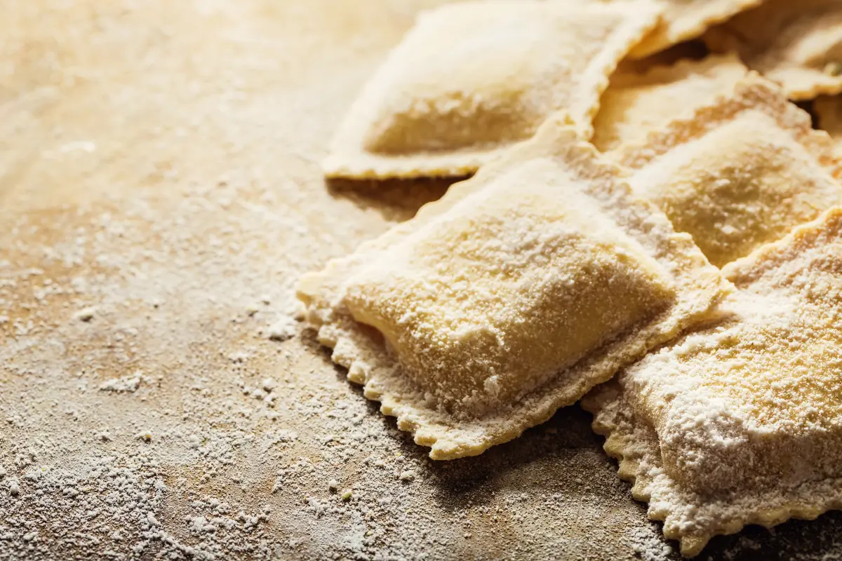 Fresh handmade ravioli filled pasta